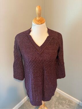 CAbi Plum V-Neck Textured Knit Tunic Chime Pullover Sweater #4066